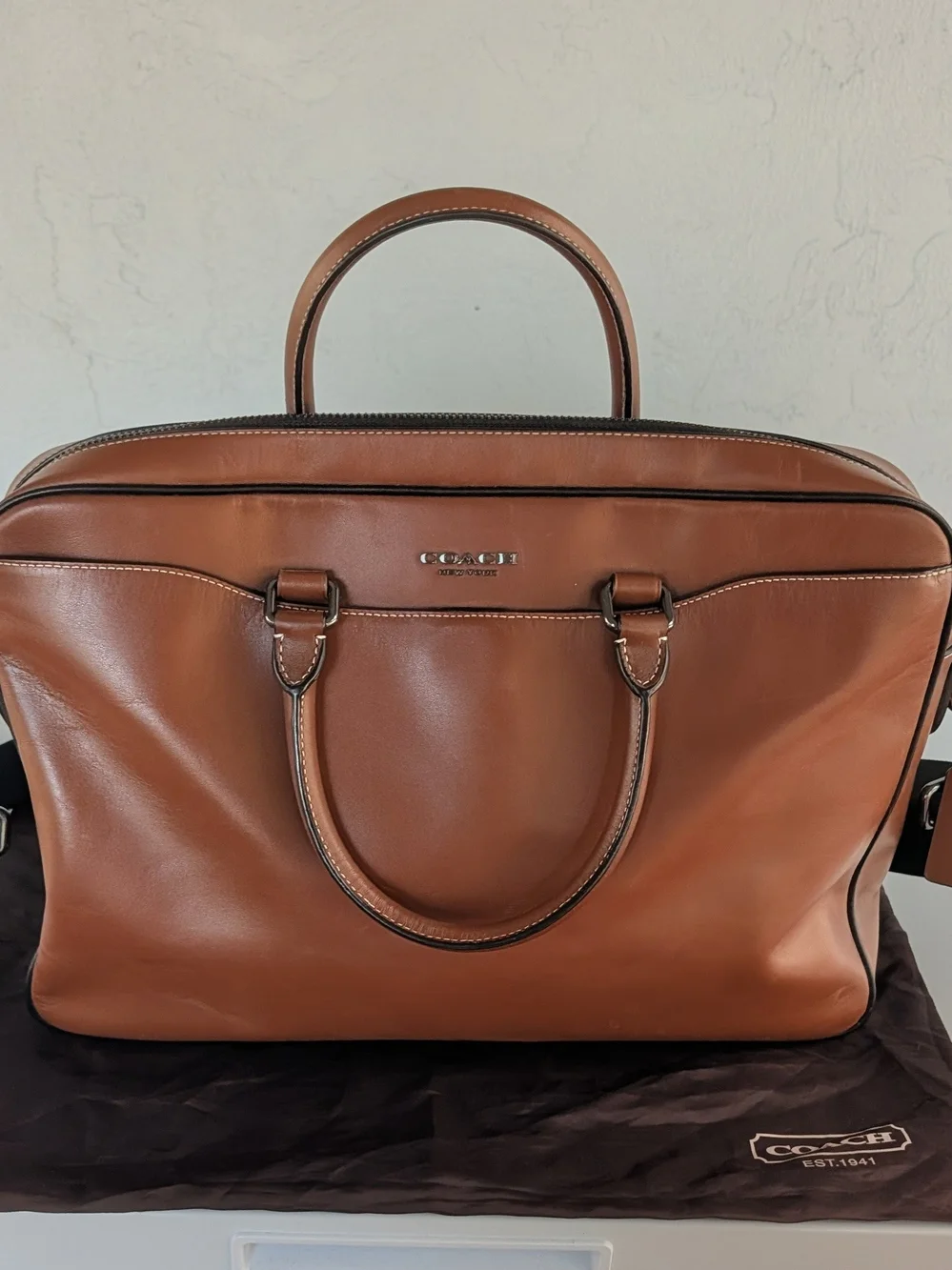 Coach Leather Top-Handle Briefcase in Cognac